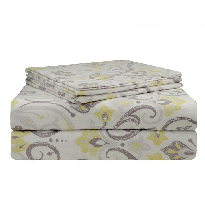 Pointehaven Super Heavy Weight 200 GSM 100% Soft Cotton Jensen Printed Flannel Deep Pocket 3 pc Sheet Set, Twin Extra Long