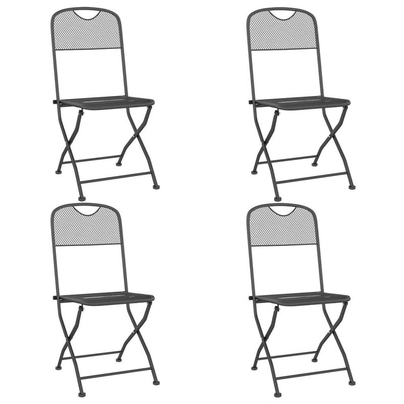 5pc Garden Patio Chair and Table Set, Dark Gray Foldable Mesh Metal - Benzara