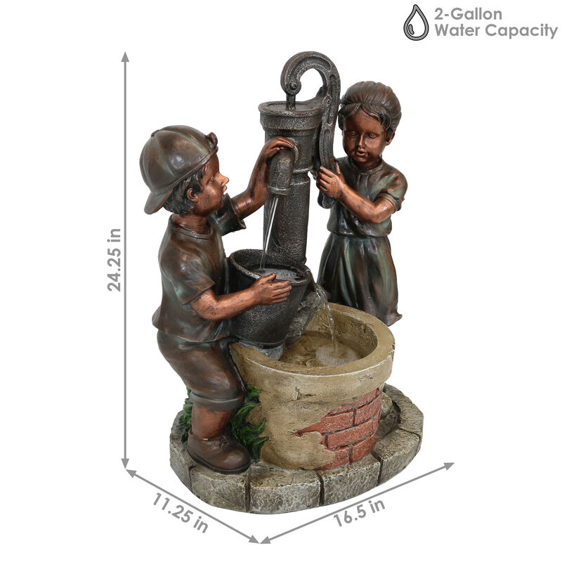 Sunnydaze Jack and Jill at Water Pump and Well Water Fountain - 24 in