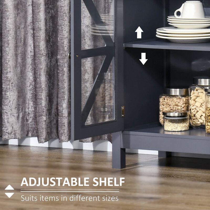 Grey Dining Cabinet: Kitchen Sideboard with Glass Door & Shelf