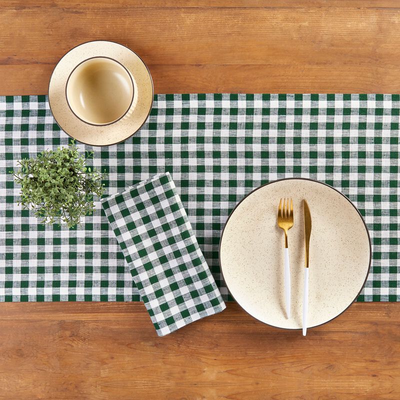 Solino Home 100% Pure Linen Table Runner | Gingham Check