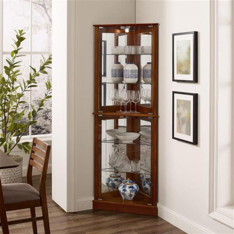 Corner Curio Display Cabinet with Lights Adjustable Tempered Glass Shelves for Elegant Home Decor