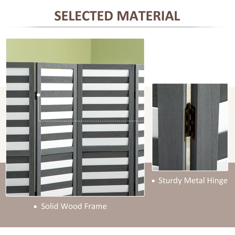 White/Grey Room Divider: 5' Foldable Screen for Bedroom & Office