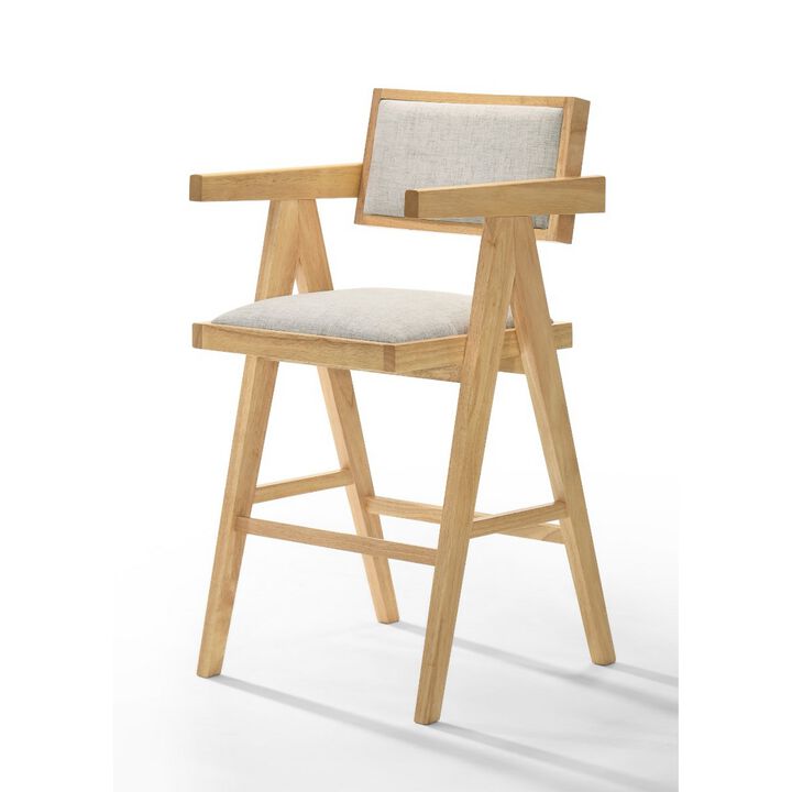 Cid Uno 26 Inch Counter Height Stool, Set of 2, Beige Fabric, Set of 2-Benzara
