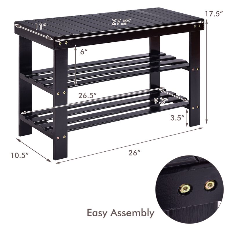 3 Tier Bamboo Bench Storage Shoe Shelf