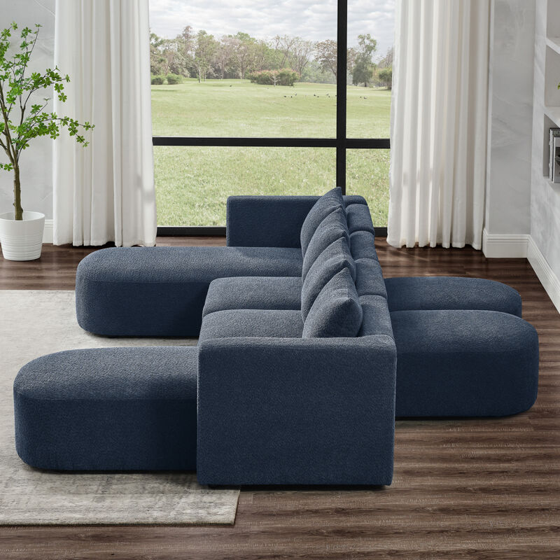 Modular U-Shaped Sectional Sofa Set, Navy Color