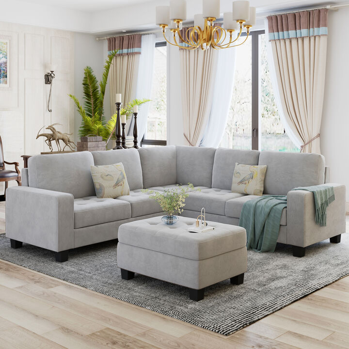 Sectional Corner Sofa L-shape Couch with Storage Ottoman & Cup Holders