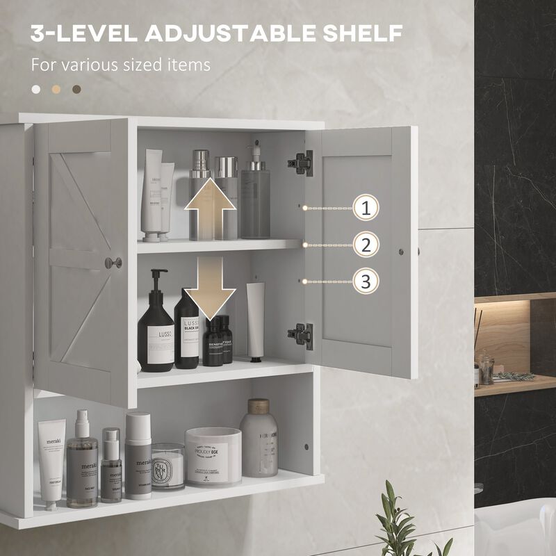 White Bathroom Cabinet: Wall-Mounted with Barn Doors, Adjustable Shelf
