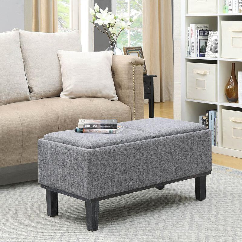 Convience Concept, Inc. Designs4Comfort Brentwood Storage Ottoman with Reversible Trays Light Charcoal Gray Fabric/Black