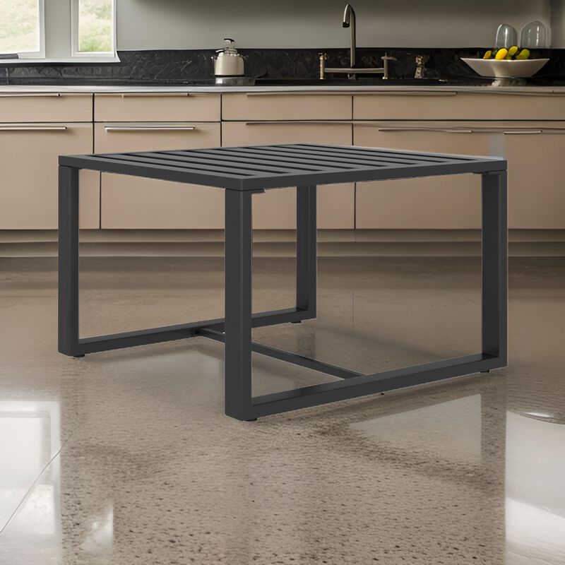 Outdoor Coffee Table with 24 Inch Slatted Top, Dark Gray Aluminum  - Benzara