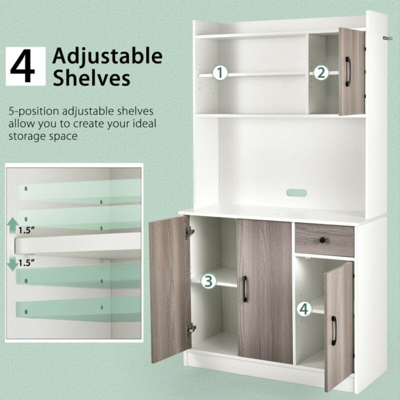 Hivvago 4-Door Freestanding Kitchen Buffet with Hutch and Adjustable Shelves