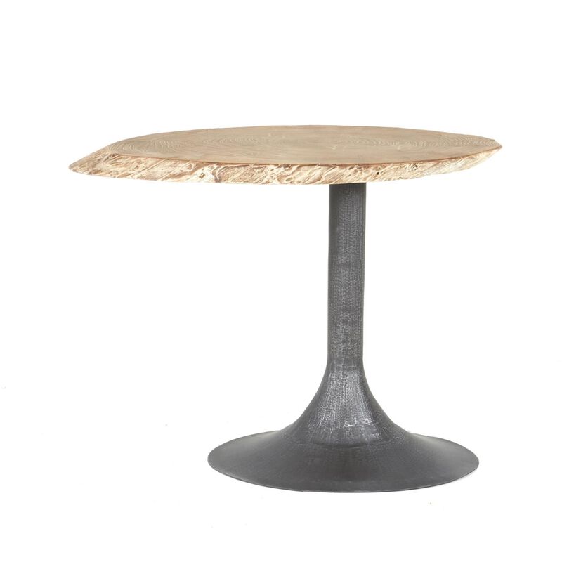Lume Side End Table with Metal Trumpet Base, Gray Washed Live Edge Top - Benzara