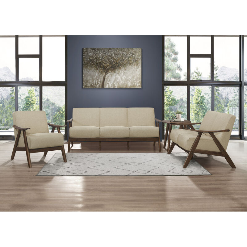 Modern Home Furniture Fabric Upholstered 1pc Accent Chair Cushion Back and Seat Walnut Finish Solid Rubber Wood Furniture