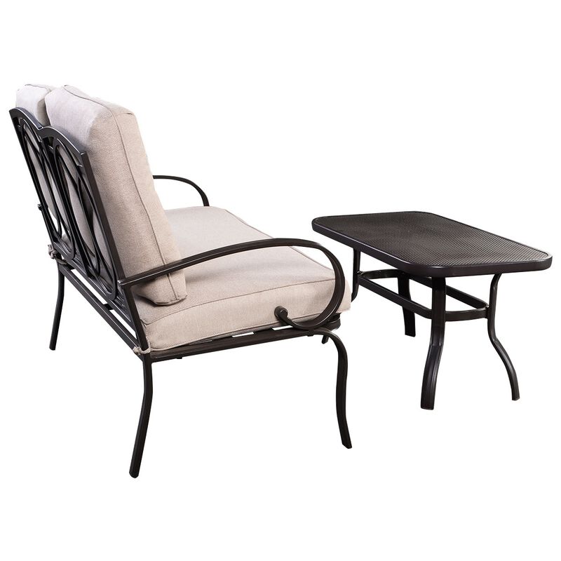 2 Pieces Patio Outdoor Cushioned Coffee Table Seat
