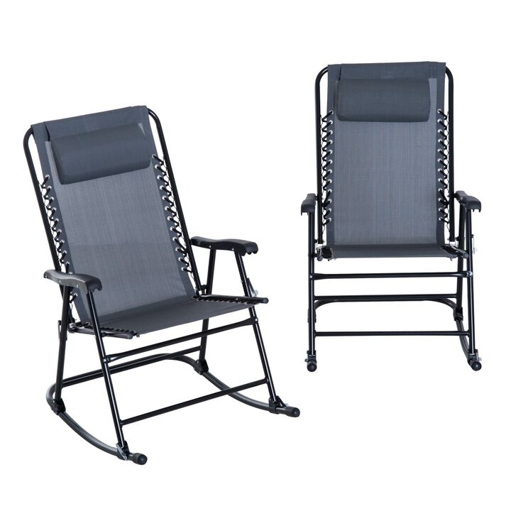 Relaxing Duo: 2-Piece Grey Folding Ergonomic Patio Rocking Chairs