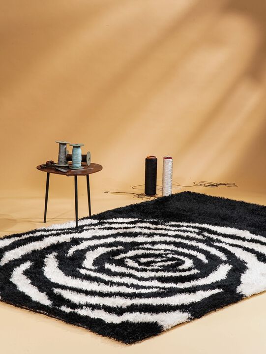 RUGSOTIC CARPETS HAND TUFTED SHAG POLYESTER ECO-FRIENDLY AREA RUGS  - 6'x9', Rectangle, Black White, Floral Modern Design, High Pile Thick Handmade Anti Skid Rugs for Living Room K00006