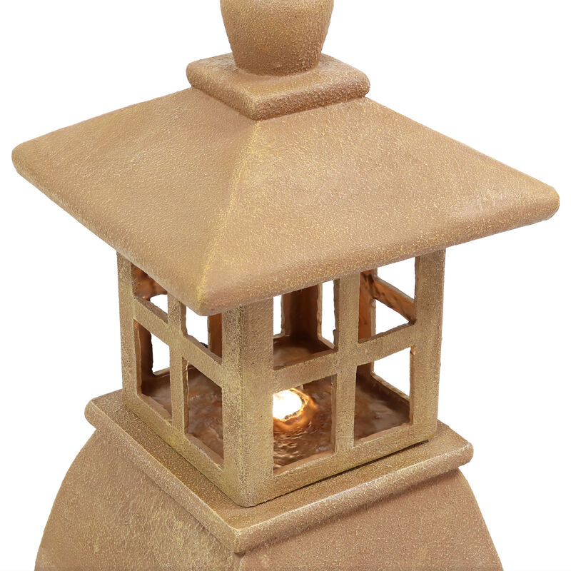 Sunnydaze Asian Pagoda Resin Outdoor Water Fountain with LED Lights - 23 in