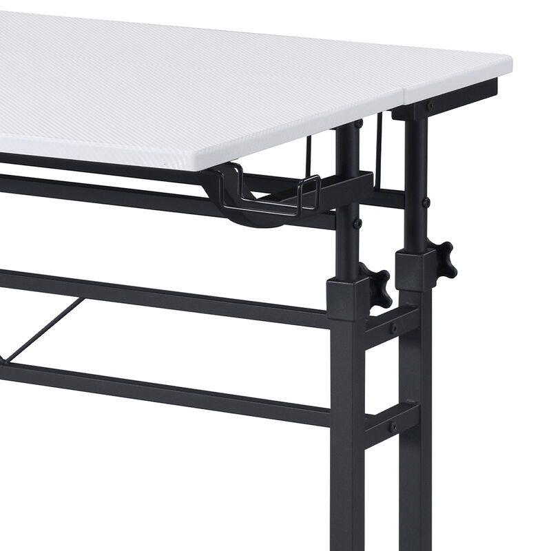 Rolling Writing Desk with Height Adjustable Desktop and Moveable Shelf, White
