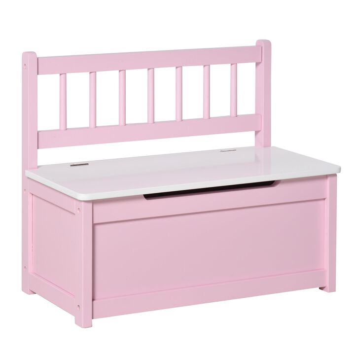 Pink Kids' Organizer: 2-in-1 Storage Bench and Toy Box with Safety Rod