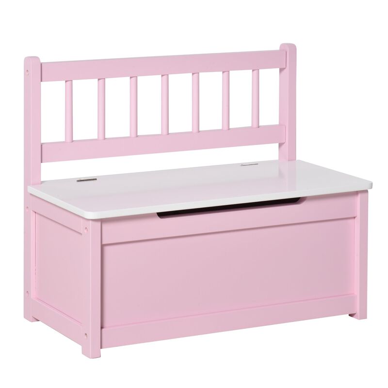 Pink Kids' Organizer: 2-in-1 Storage Bench and Toy Box with Safety Rod