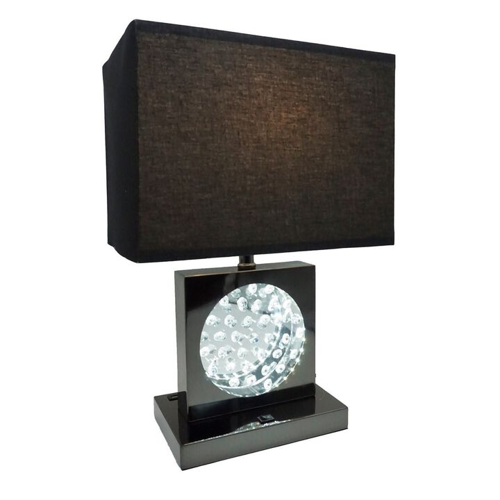 Rohi 22 Inch Table Lamp, Black Fabric Shade, Nickel Base, LED Accents-Benzara