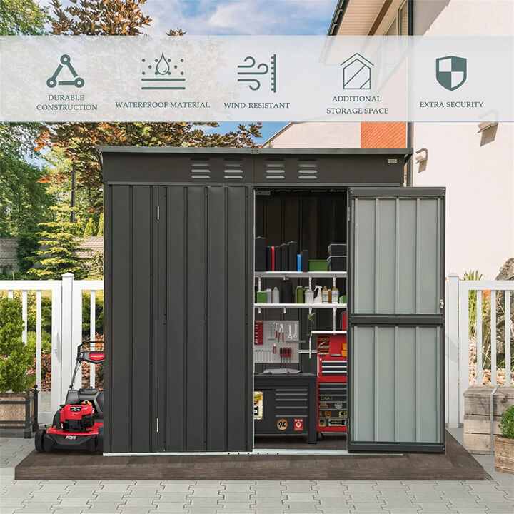 Outdoor Metal Storage Shed with Sloping Roof and Lockable Door