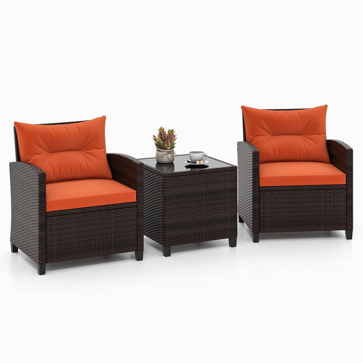 3 Pcs Patio Rattan Furniture Set Cushioned Conversation Set Coffee Table