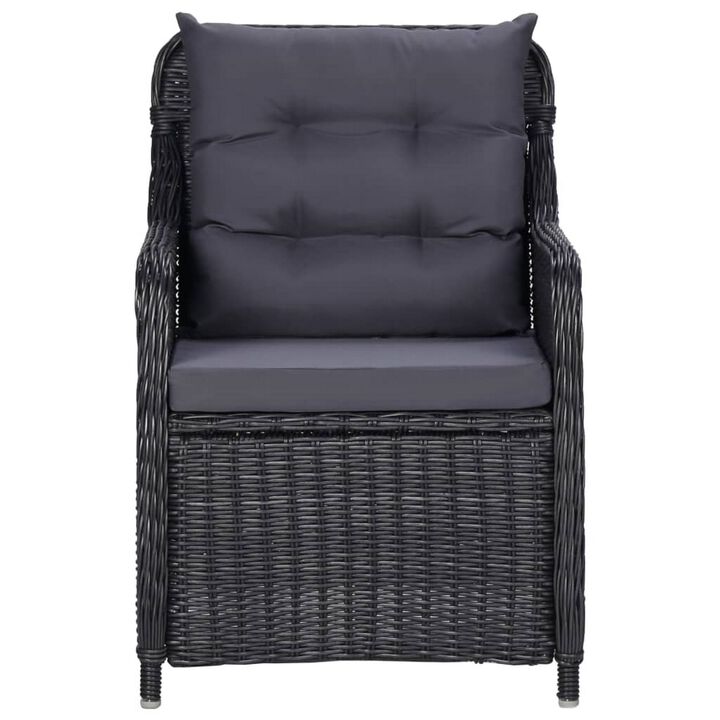 Outdoor Accent Chair Set of 2, Tufted Fabric Design, Black Poly Rattan - Benzara
