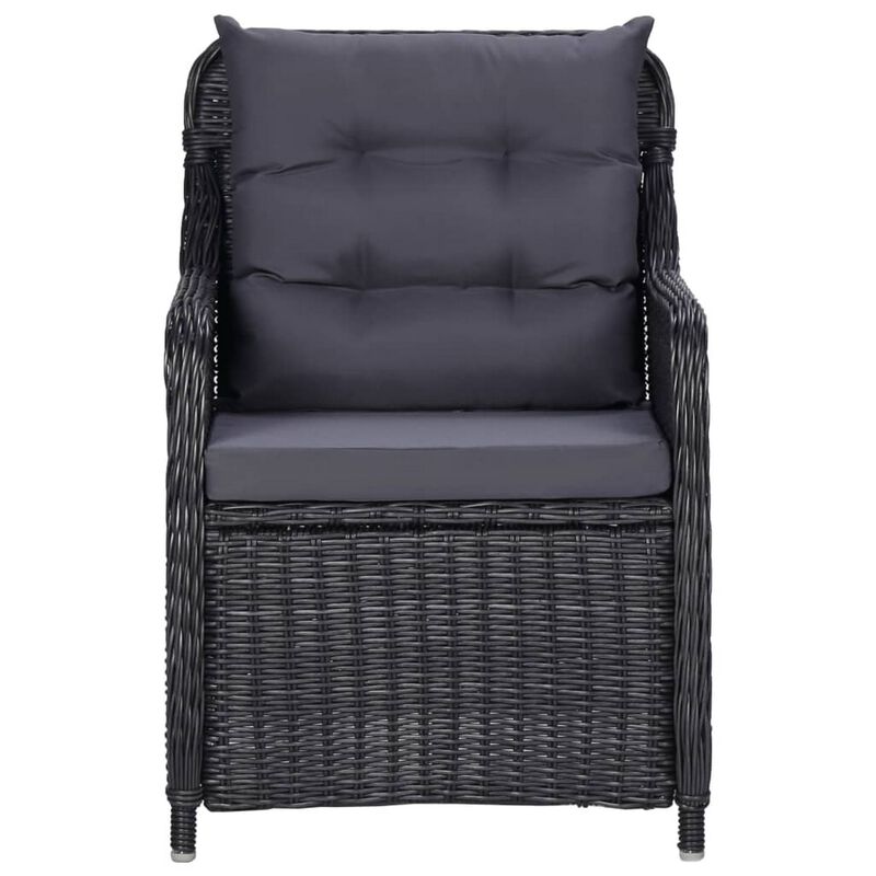 Outdoor Accent Chair Set of 2, Tufted Fabric Design, Black Poly Rattan - Benzara