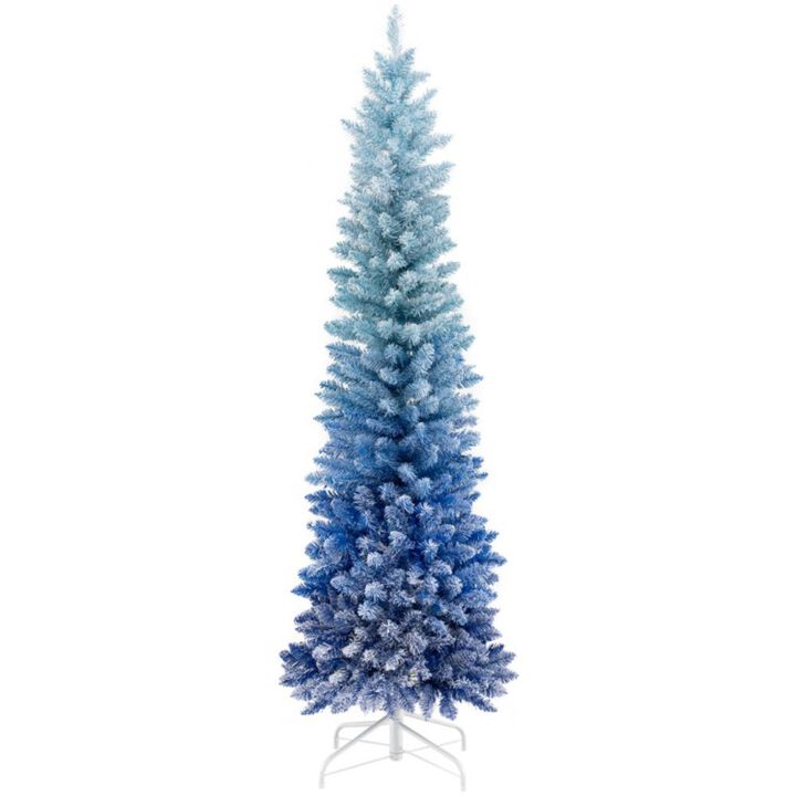 Hivvago 6 Feet Blue Gradient Snow Flocked Artificial Christmas Tree-Blue