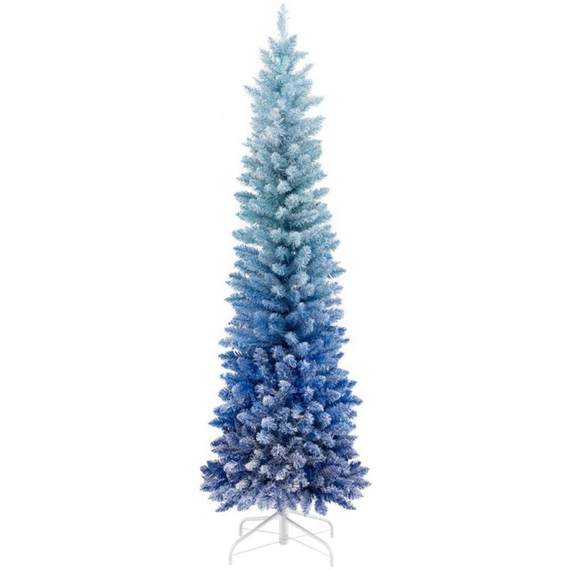 Hivvago 6 Feet Blue Gradient Snow Flocked Artificial Christmas Tree-Blue