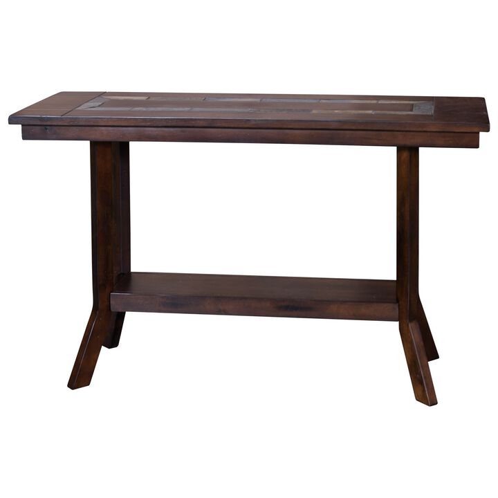 Odel Sofa Table, 1 Shelf, Dark Brown Mahogany, Rectangular 49 Inch - Benzara