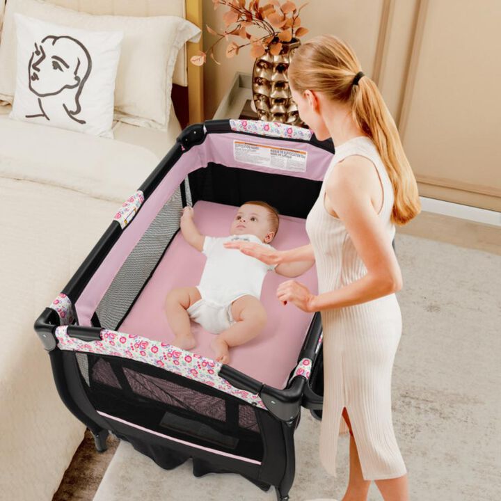 Hivvago 4 in 1 Portable Pack and Play Baby Nursery Center with Bassinet