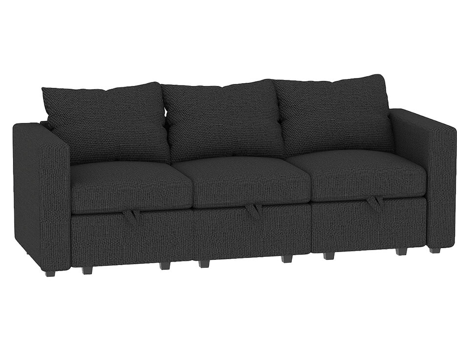 Livelylodge Modular 3-Seat Sofa with Wooden Frame and Pull-Out Bed,  Convertible Sectional Sofa for Living Room, Available in Black, White, and Gray 85" L x 30.5" W x 34" H.