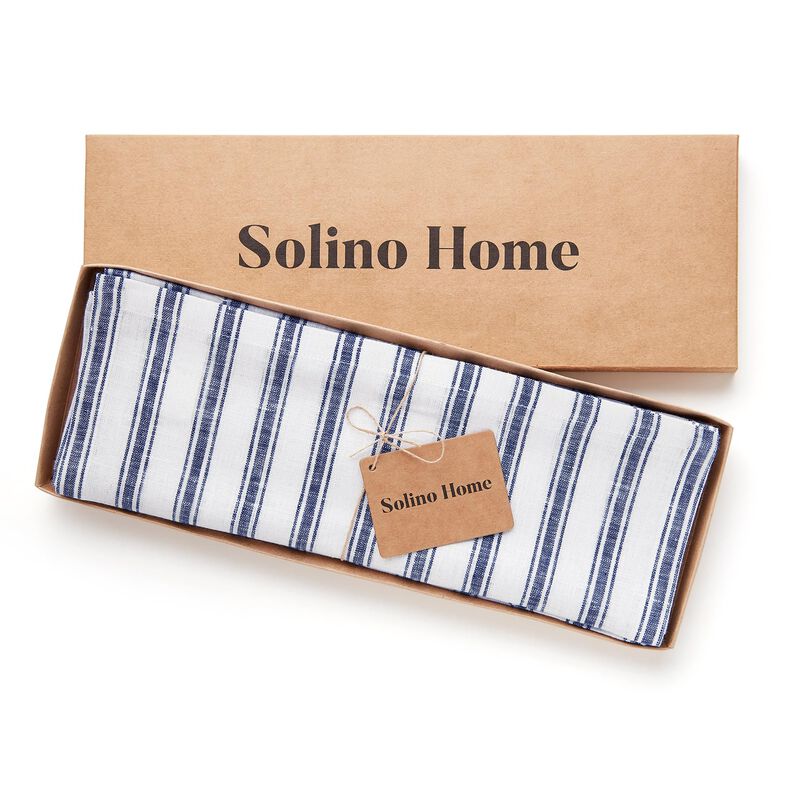Solino Home 100% Pure Linen Placemats 14 x 19 Inch Set of 4 |Capri Ticking Stripe