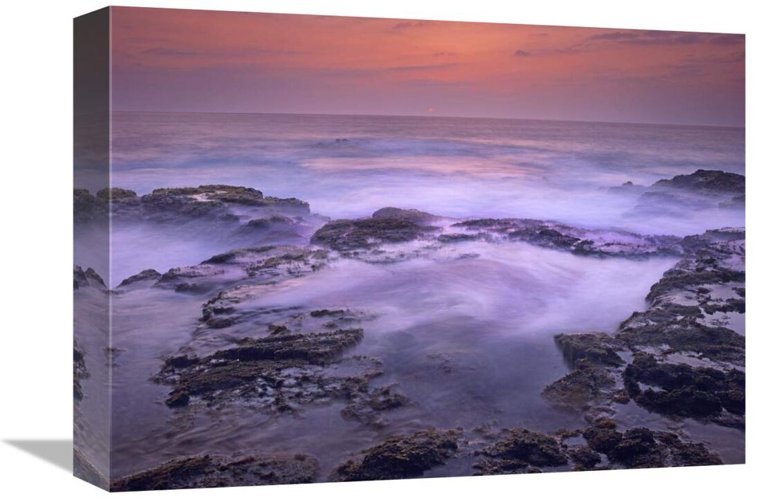 Ocean and lava rocks at sunset, Puuhonua, Hawaii-Canvas Art-16x12