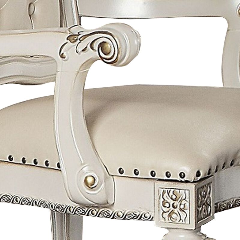 24 Inch Executive Office Armchair, Scrolled Molded Trim, Antique Pearl-Benzara