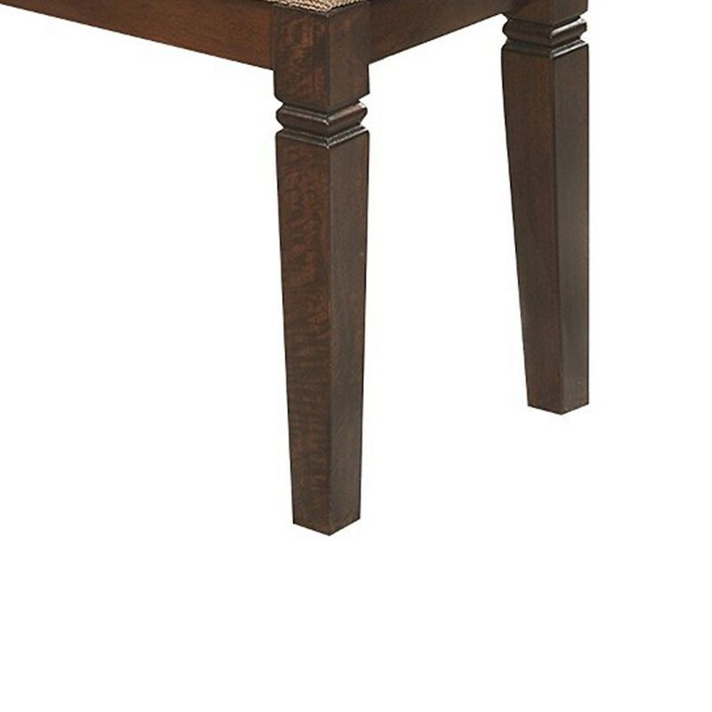 Fabric Upholstered Solid Wooden Bench, Light & Dark Brown-Benzara