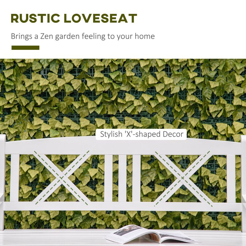 White Outdoor Seating: 2-Seater Wooden Garden Bench with X-Shape Back