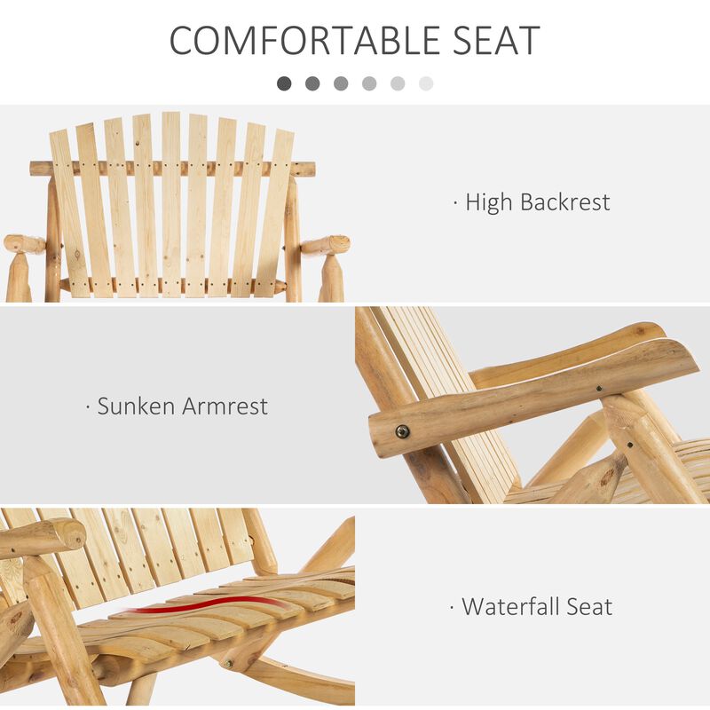 Burlywood Duo Rocker: 2-Seat Outdoor Adirondack Loveseat with High Back