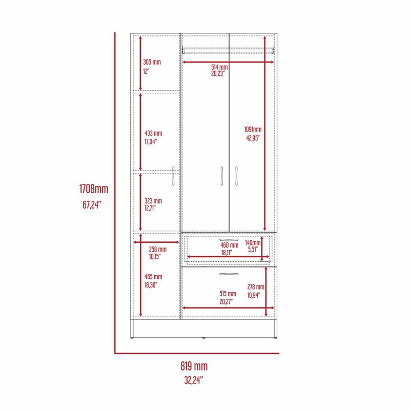 Meredith 1-Drawer Rectangle Armoire Black Wengue And White