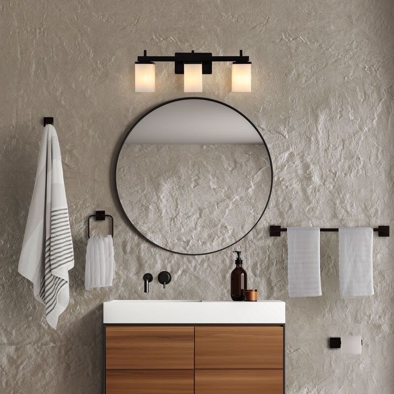 Caia 22.38" 3-Light Modern Contemporary Vanity Light with Frosted Glass Shades and Bathroom Hardware Accessory 5-Piece Set