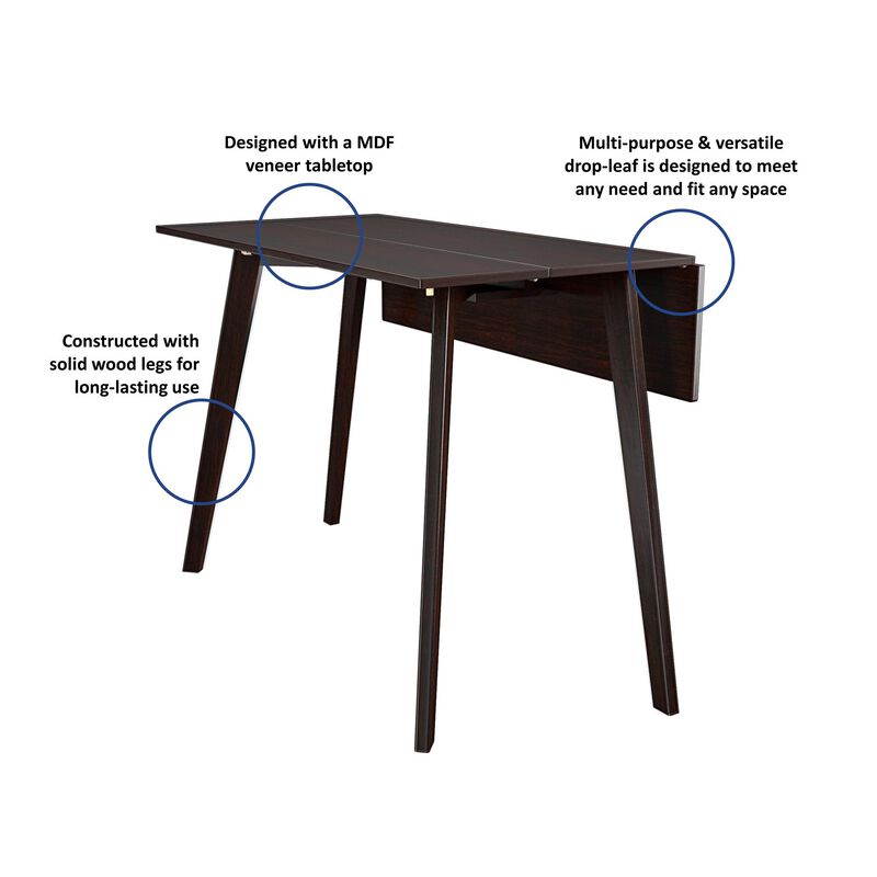 COSCO 30" x 48" Wooden Drop Leaf Multi-Purpose Table, Dark Mahogany