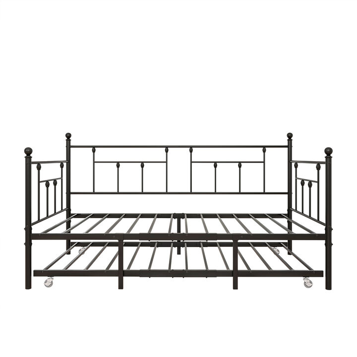 Hivvago TwinSized Full Metal PullOut Daybed Bedframe with Trundle No Box Spring