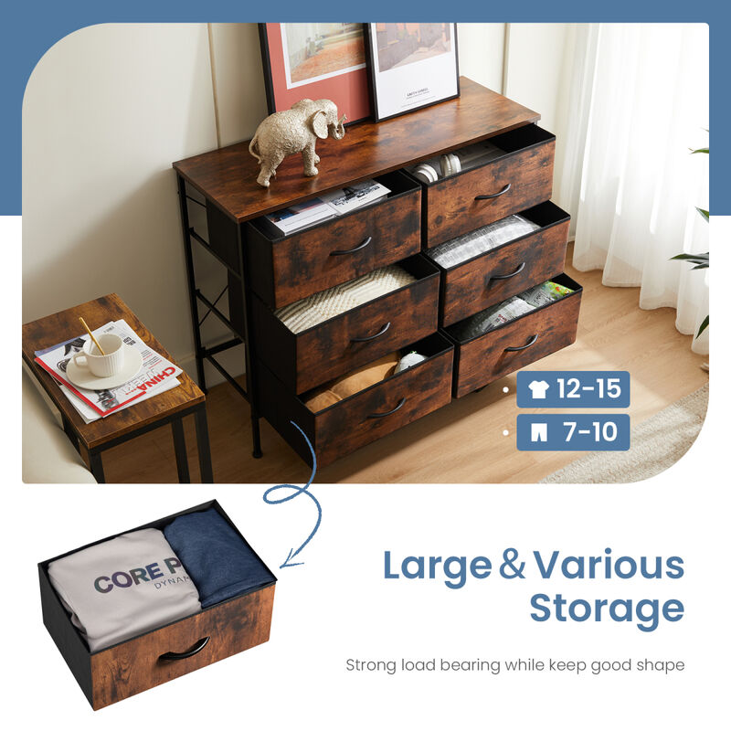 6-Drawer Fabric Chest with Metal Frame for Bedroom