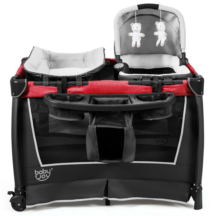 4-in-1 Convertible Portable Baby Play yard with Toys and Music Player