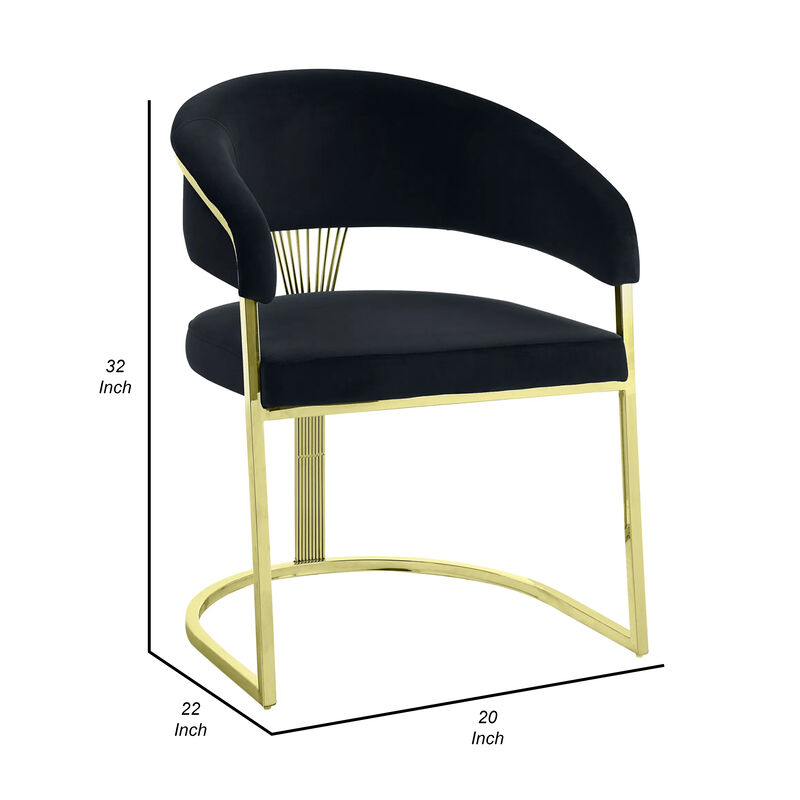 Verie 22 Inch Side Dining Chair, Gold Base, Padded Black Velvet - Benzara