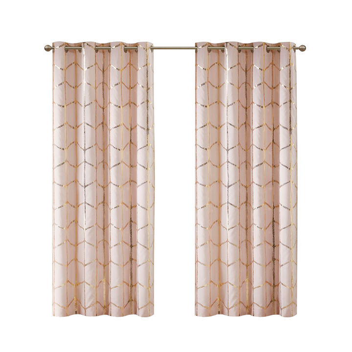 Gracie Mills Isabelle Metallic Geometric Total Blackout Grommet Top Curtain Panel - 50x63"