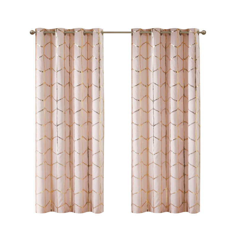 Gracie Mills Isabelle Metallic Geometric Total Blackout Grommet Top Curtain Panel - 50x63"