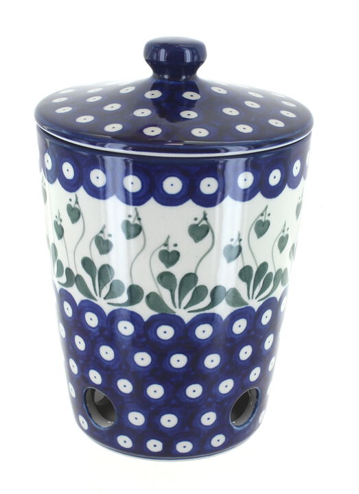 Blue Rose Polish Pottery Mardi Gras Garlic Keeper